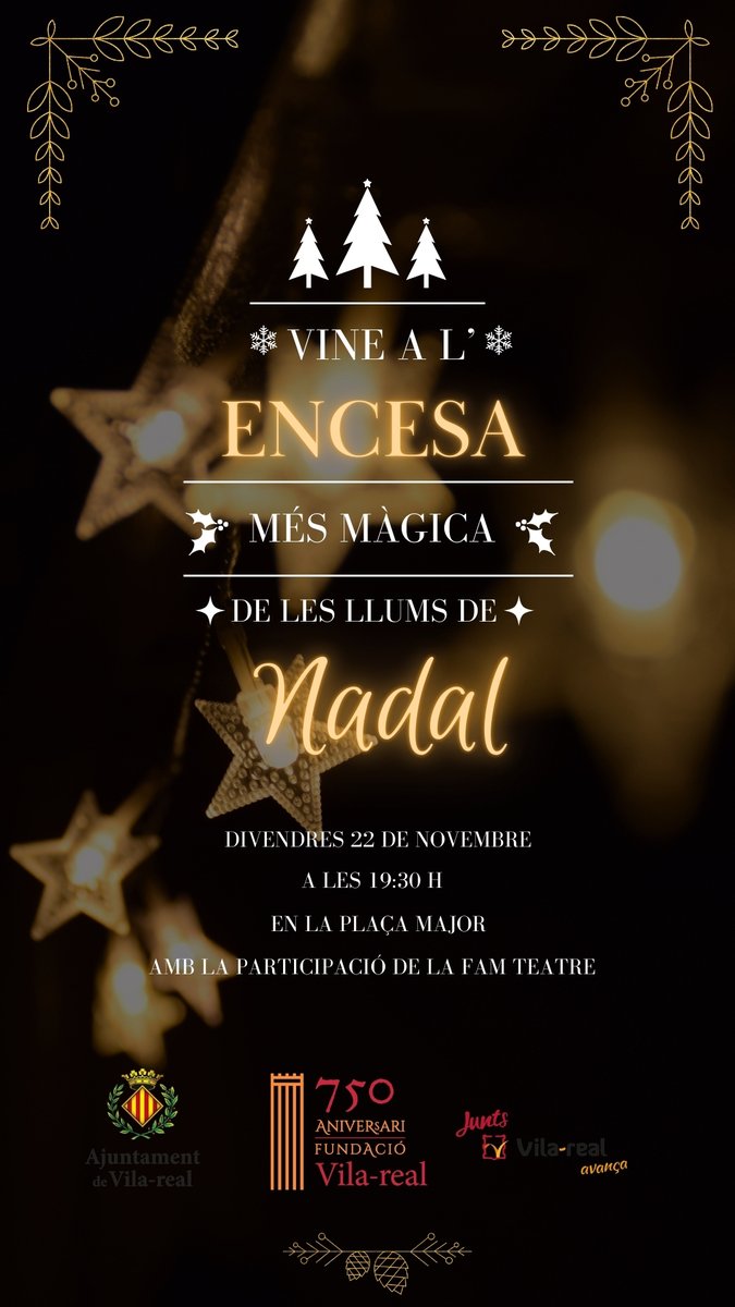ajvila's tweet photo. 🎄✨ Hui a les 19.30 h encenem les llums de Nadal a la Plaça Major amb l'actuació de La Fam Teatre. Vine a gaudir d'una vesprada màgica! 🌟🎅
#Vila_real #Nadal #Encesa https://t.co/GMrbJOTZ5y
