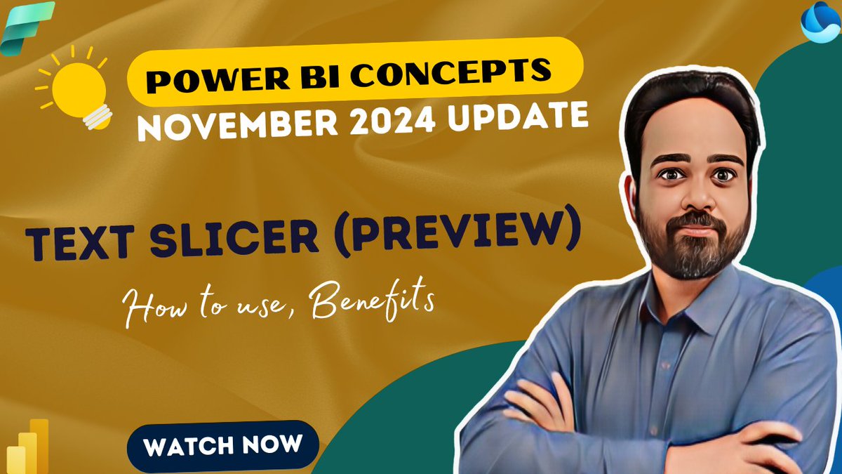 amitchandak78's tweet image. Power BI November 2024 Features: Text Slicer Visual (Preview) Explained! Search by Text: youtube.com/watch?v=3_j19r…
#PowerBI #Visualcalculations: #DAX #powerquery #AmitChandakDA #businessintelligence #powerplatform #bi #powerbidesktop #datatodiscovery #powerbitutorial
