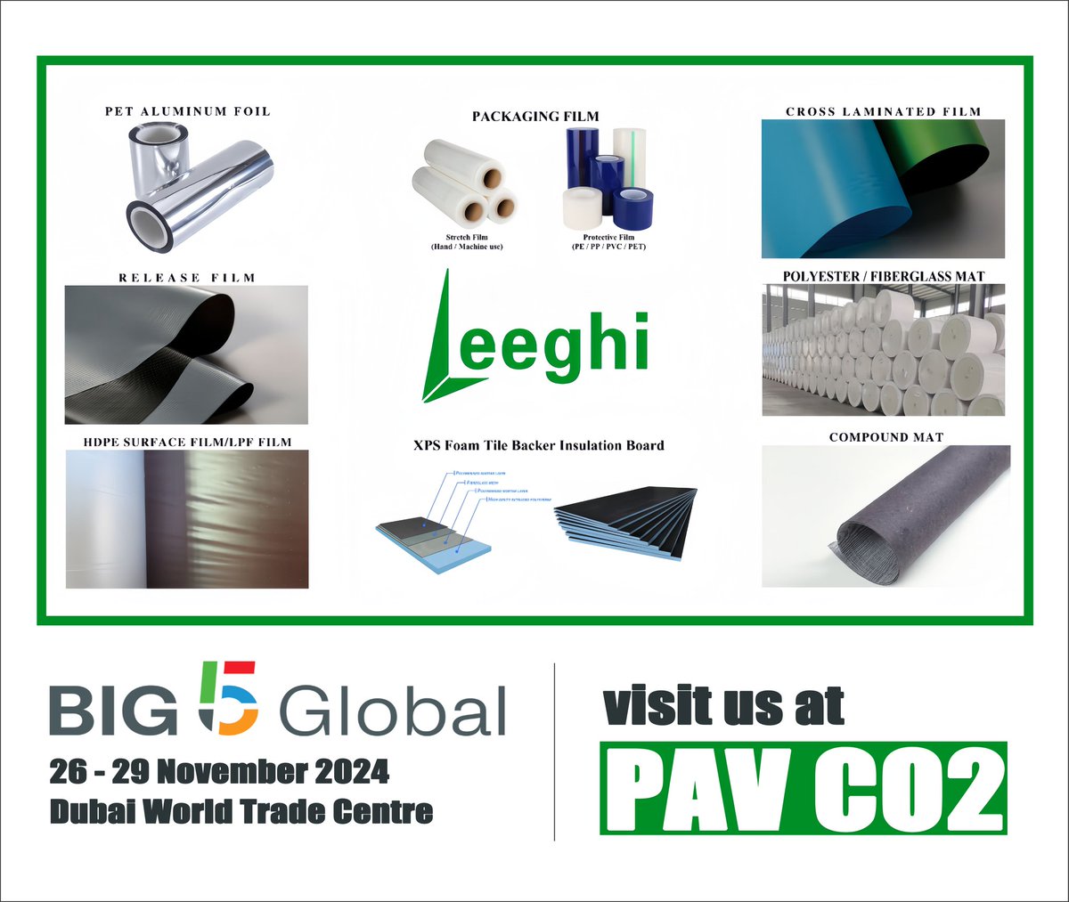 We are looking forward seeing you at Big 5 Global in UAE !
Visit us at stand PAV C02!

#Big5Global #Construction #Building #Leeghi #Waterproof
Tel: 0086-182-21859960
Eml: info@leeghi.com  
Web: leeghi.com