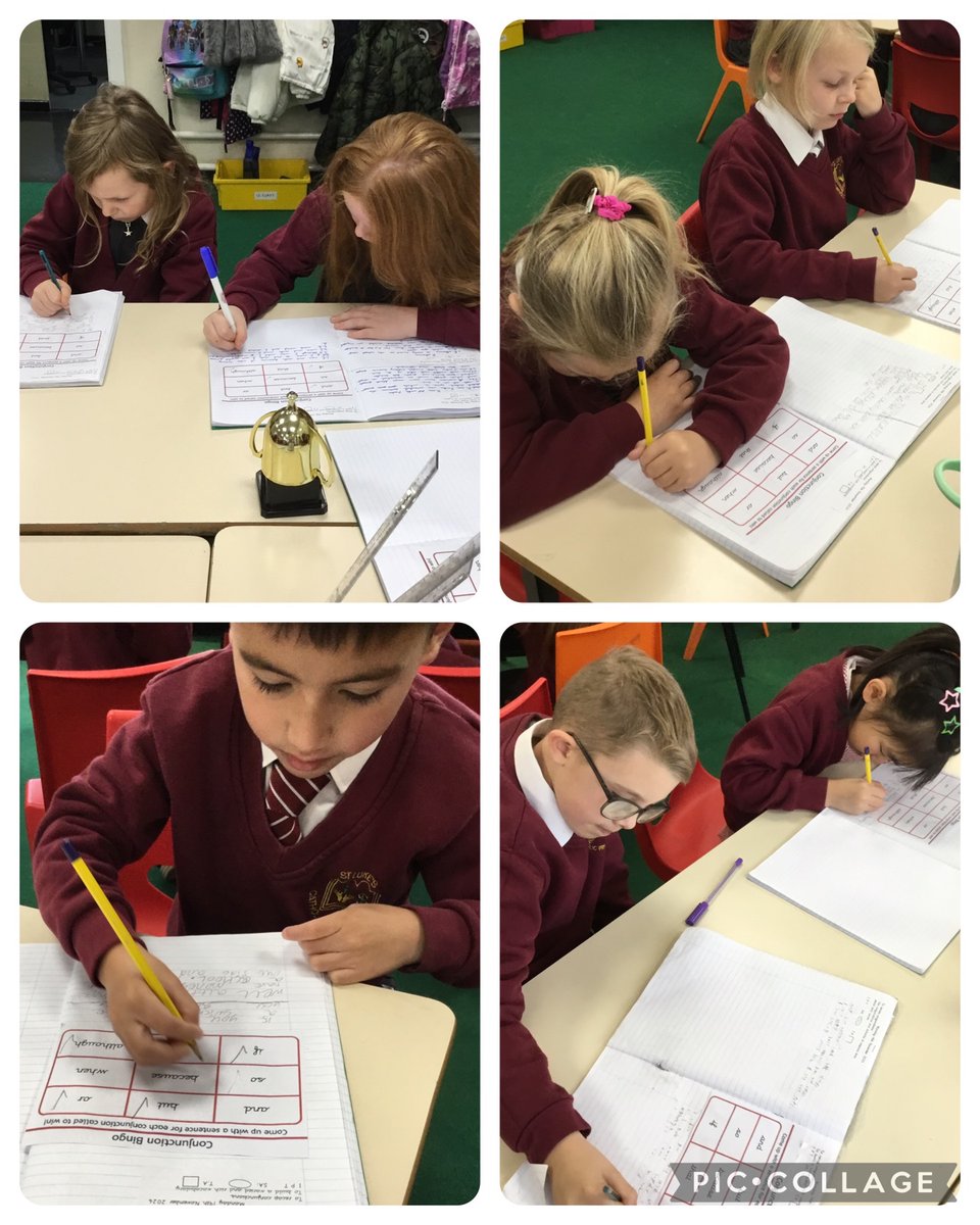 stlukesfrodsham's tweet photo. This week, we have been exploring a range of conjunctions in English by playing conjunction bingo! we made some interesting sentences! #tulipclass https://t.co/BoeYwEYqNX