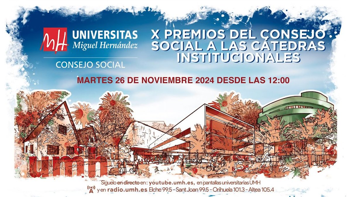 🔥 EN DIRECTO el próximo martes 26 de noviembre a las 12h los X PREMIOS DEL CONSEJO SOCIAL A LAS CÁTEDRAS INSTITUCIONALES #UMH <a href="/UniversidadMH/">UMH</a> 

📺youtube.com/live/WPJZnNleO…