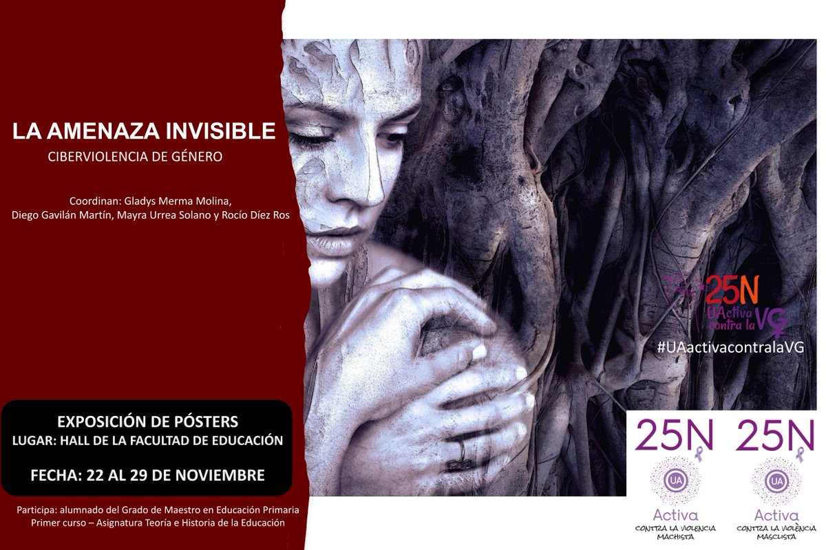 Entre el 22 y el 29 de noviembre, se llevará a cabo la exposición permanente de pósteres, elaborados por el alumnado de primer curso del Grado de Maestro en Educación Primaria, sobre el 25N en el hall <a href="/Educ_UA/">Educ_UA</a>