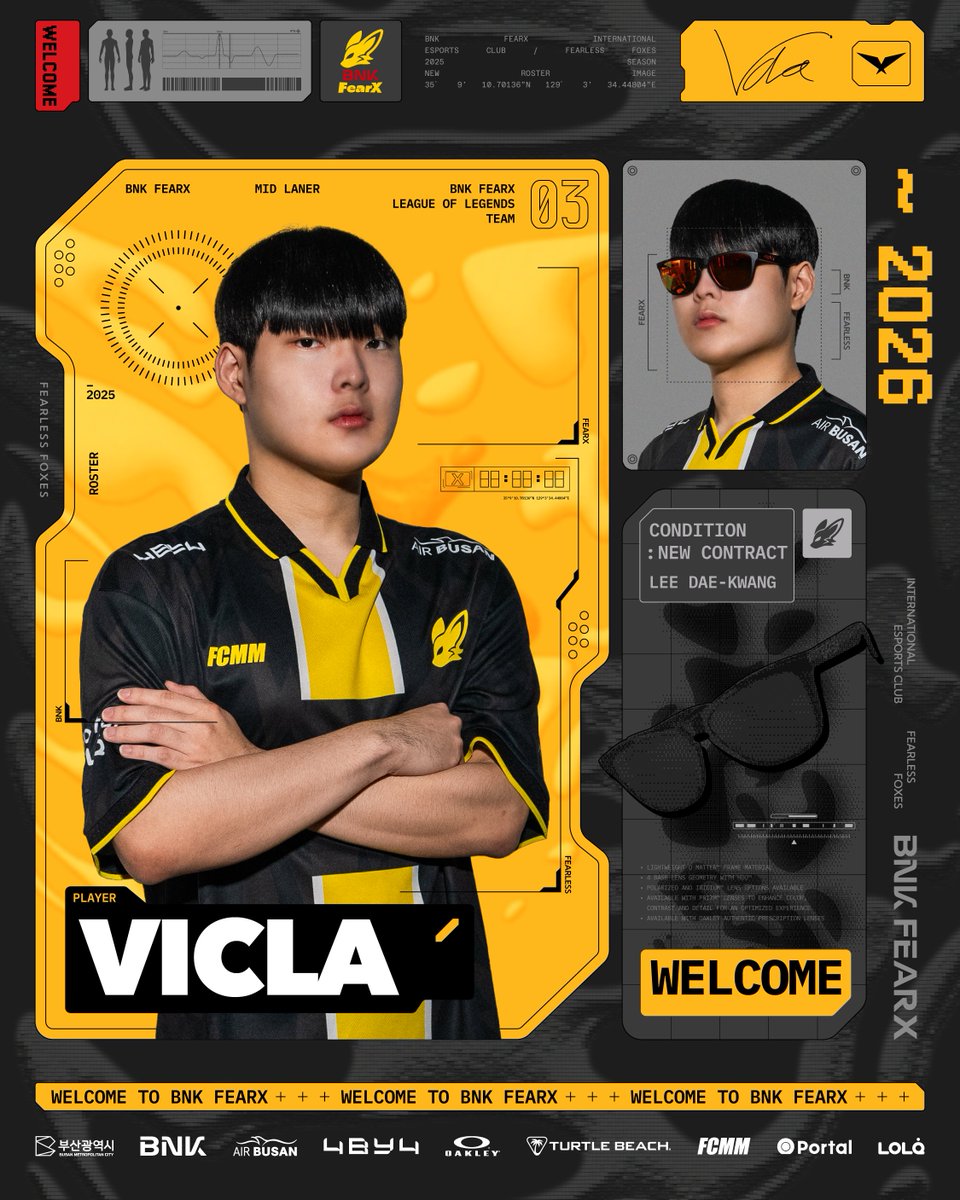 BNKFEARXLoL's tweet image. 𝐖𝐞𝐥𝐜𝐨𝐦𝐞 𝐛𝐚𝐜𝐤 𝐋𝐂𝐊, 𝐕𝐢𝐜𝐋𝐚

LCK에 돌아와, BNK FearX의 미드로 자리 잡은 'VicLa' 이대광 선수를 환영해 주세요!
더 높은 곳을 향해 빛나는 여정을 이어갈 빅라 선수의 큰 활약을 기대해 주세요.

Please join us in welcoming VicLa, who has returned to the LCK and taken his…