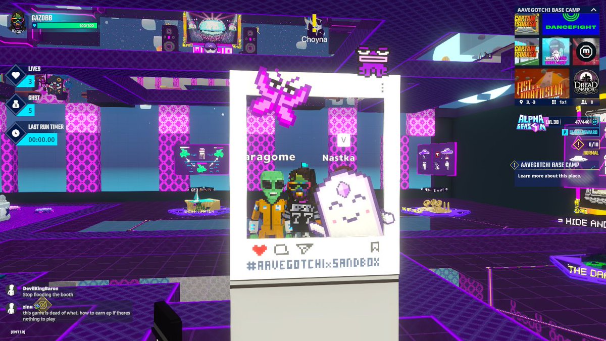Cheese! 📸 Snapped a pic at the @Aavegotchi Photobooth in Base Camp in <a href="/TheSandboxGame/">The Sandbox</a>. These ghost pets are too cute! 👻📱 register-landings.sandbox.game/alphaseason4-s… #TheSandbox #AlphaSeason4 #AS4SocialChallenge