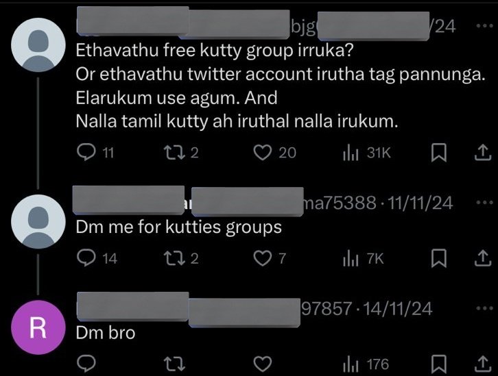 _iRoBo_'s tweet image. CSAM & pedophile சோர்ஸ் தேடி போனா ரொம்ப மன உளைச்சல் ஆகுது.. முடியல.. இங்கதான் எல்லாரும் சுத்திட்டு இருக்கானுங்க..இங்கையே 5k பாளோவர் ஐடி எல்லாம் இருக்கு CSAMகாக மட்டுமே..! எல்லாம் தமிழ் ஐடிக்கள்.. வெறி புடிச்சி திரியிரானுங்க.. இந்த ப்ளாட்பார்ம் எந்த விதத்துலயும் பாதுகாப்பு…