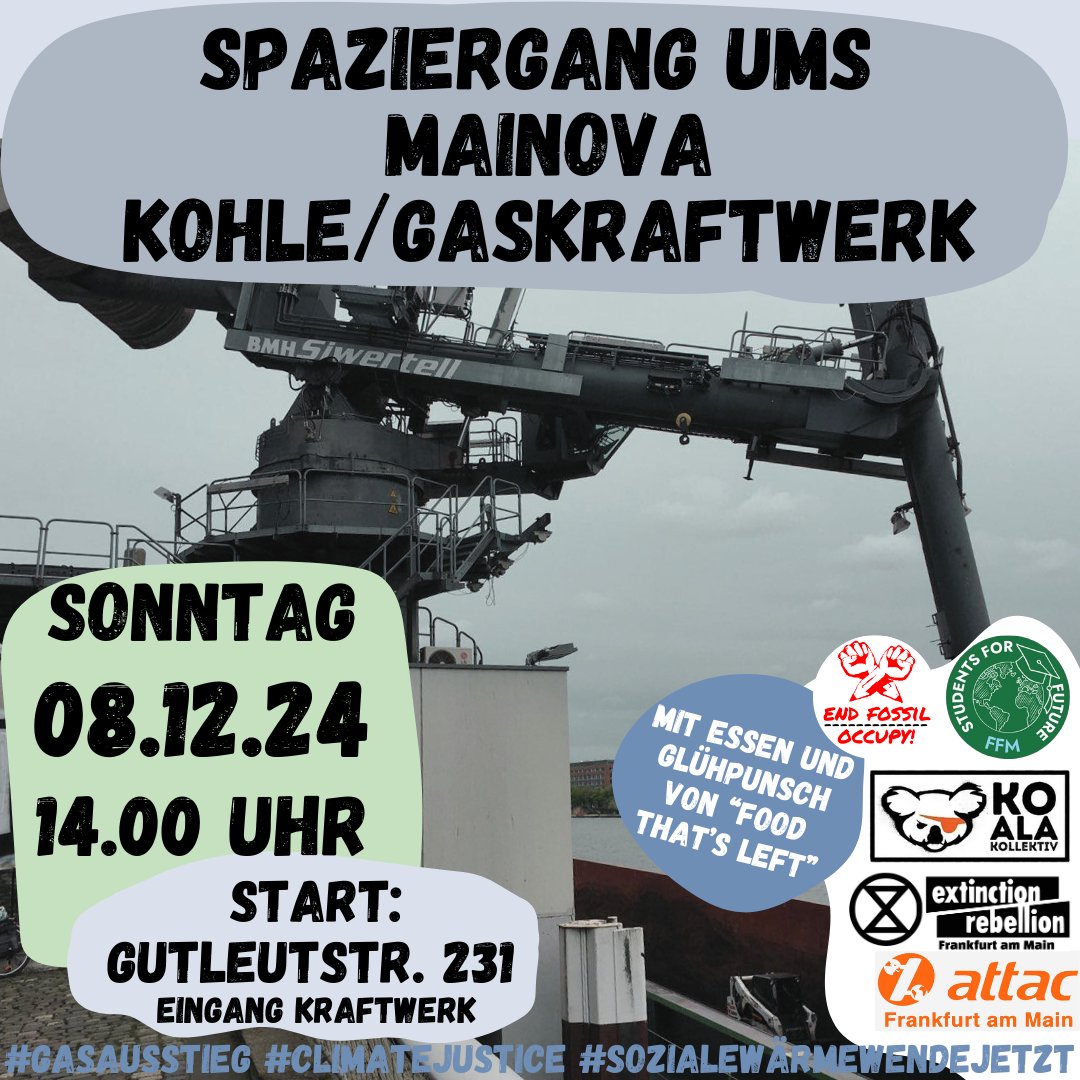 Sauberes Gas ist eine dreckige Lüge - politischer Spaziergang ums Kohle-/Gaskraftwerk von Mainova

So., 8.12., 14h
Start: Heizkraftwerk West, Gutleutstr. 231

Abschluss: Hinterm Kraftwerk am Main mit Glühpunsch &amp; Essen von Food that's left!

Das Klima kollabiert, trotzdem baut 🧵