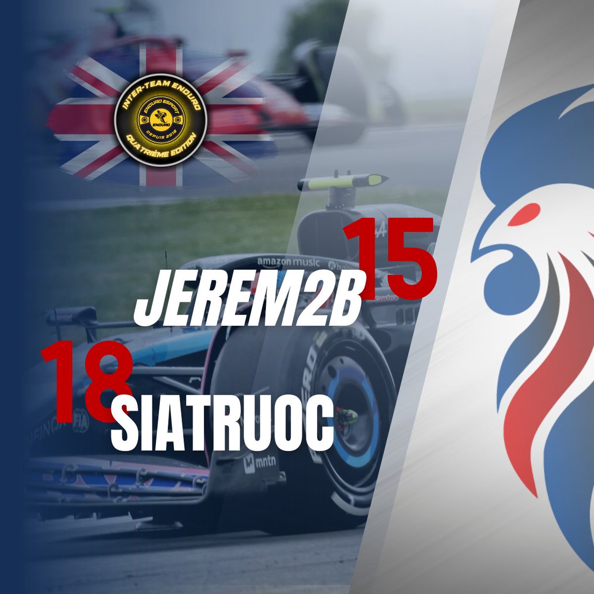 French Racing Championship (@frracingch) on Twitter photo Hier soir Jerem2b et Siatruoc ont représenté la FRC à l’interteam de la <a href="/enduro_esport/">Enduro eSport</a>
P15 Jerem2B
P18 Siatruoc
Course très compliqué pour nos pilotes, course à oublier.
Gg à eux, la prochaine fois ça ira mieux 💪 Hier soir Jerem2b et Siatruoc ont représenté la FRC à l’interteam de la <a href="/enduro_esport/">Enduro eSport</a>
P15 Jerem2B
P18 Siatruoc
Course très compliqué pour nos pilotes, course à oublier.
Gg à eux, la prochaine fois ça ira mieux 💪