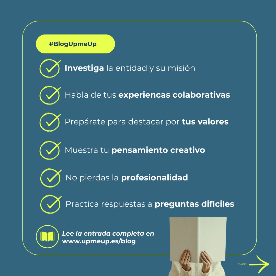 🎯 Hoy te traemos los trucos clave para prepararte una entrevista y destacar en el entorno de la economía social y solidaria. Recuerda: no solo importa lo que sabes hacer, sino también por qué lo haces!

🤓 Consigue ese trabajo con valores que te interesa: upmeup.es/como-triunfar-…