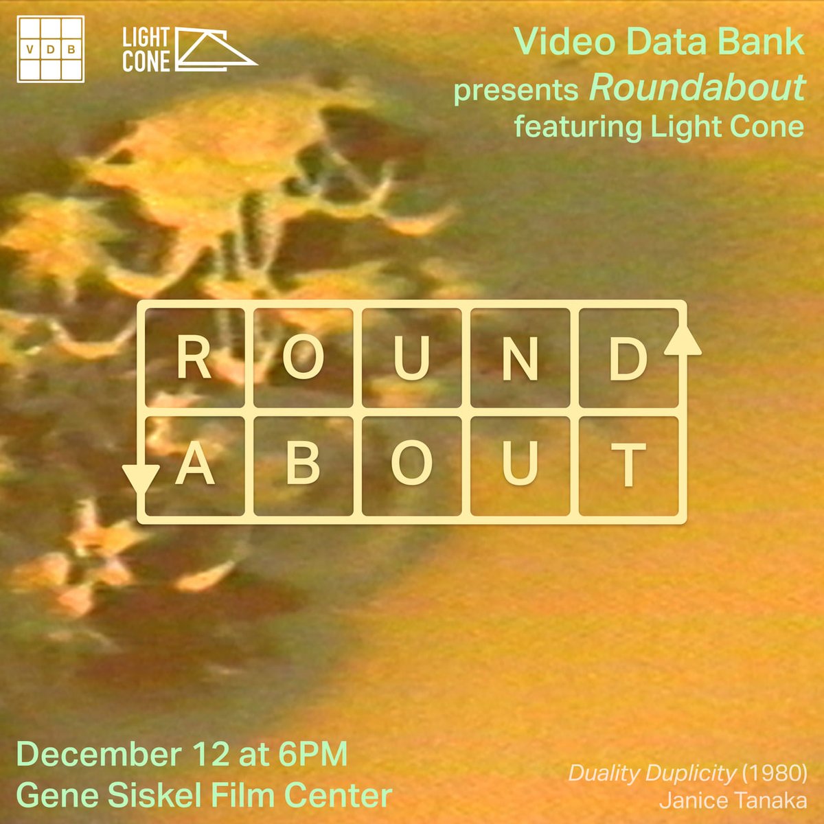 Video Data Bank Presents: Roundabout - featuring Light Cone. December 6th, 12h - GeneSiskel Film Center, Chicago expcinema.org/site/en/events…