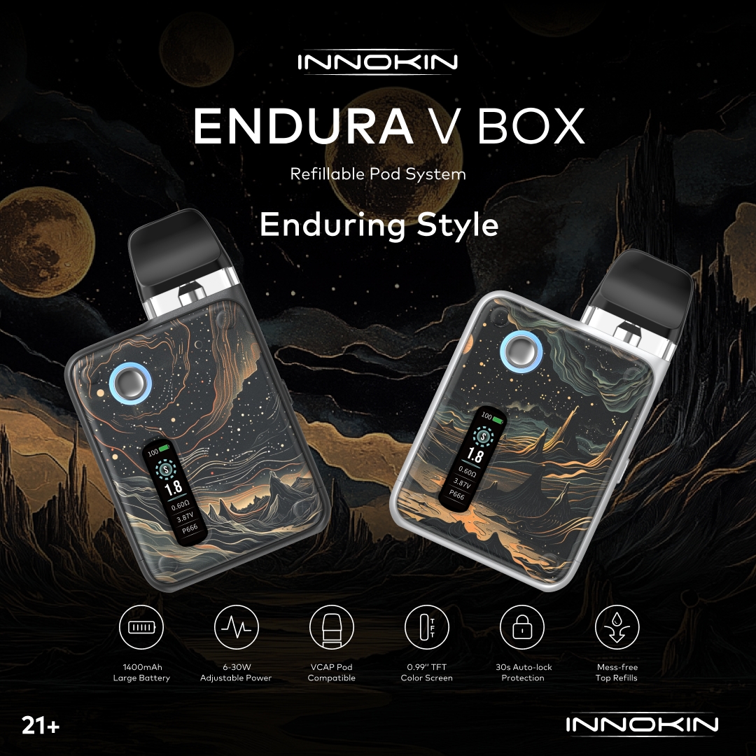 Meet the 𝗘𝗻𝗱𝘂𝗿𝗮 𝗩 𝗕𝗼𝘅!🏴

Stylish and packed with power.

🔋 1400mAh battery, 4 days of use—all in your pocket

21+ only

#innokin #EnduraVBox #NewRelease  #new #launch