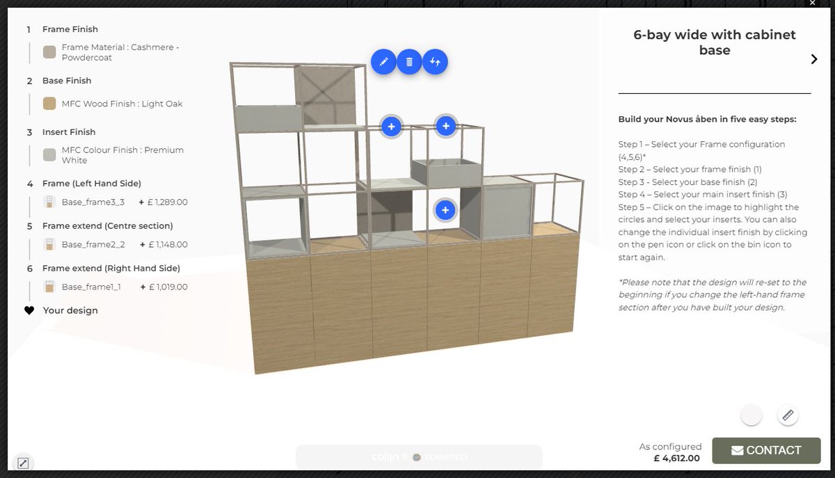 frem_furniture's tweet image. The Novus Aben product configurator allows you to create your bespoke system by selecting one of 8 starter frames.  Select frame colour, inserts and finishes in a few simple steps. 🎉

ow.ly/reIM50Q7y9Y

#NovusAben #ProductConfigurator