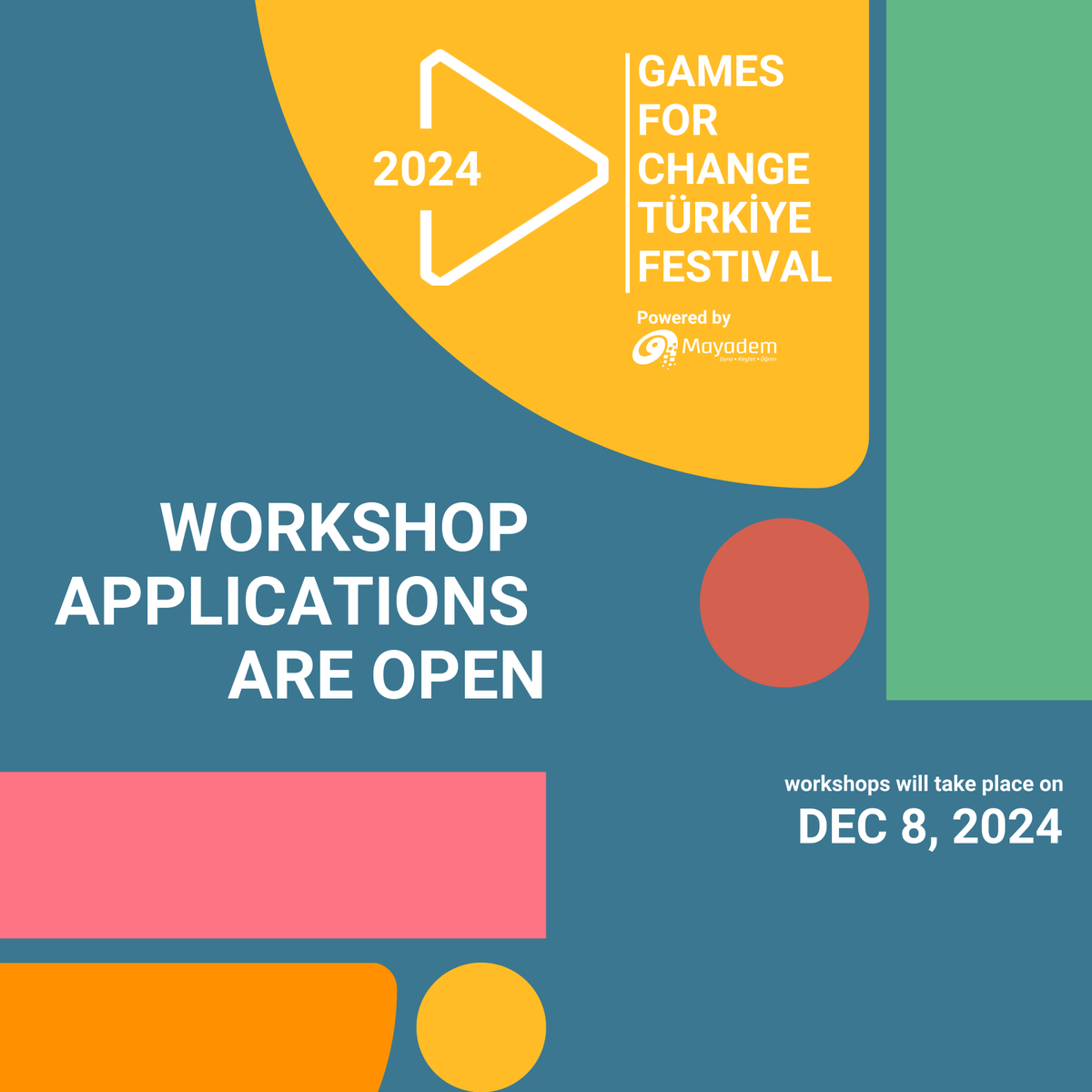 G4C_Turkiye's tweet image. Join the workshops at the Games for Change Türkiye Festival on December 8, 2024! 

Workshops are completely free, but spaces are very limited—don’t miss out!

Application link and workshops program in our bio!

@G4C @bugGameLab @Bahcesehir @guvencat
