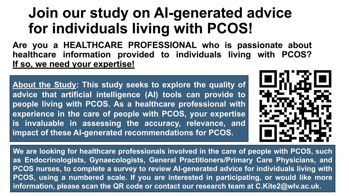 Please share 🙏

We are looking for healthcare professionals who have experience in the care of individuals living with #PolycysticOvarySyndrome and who are passionate about improving the #PCOS related information provided to them: forms.office.com/e/9b71Eu7QM8