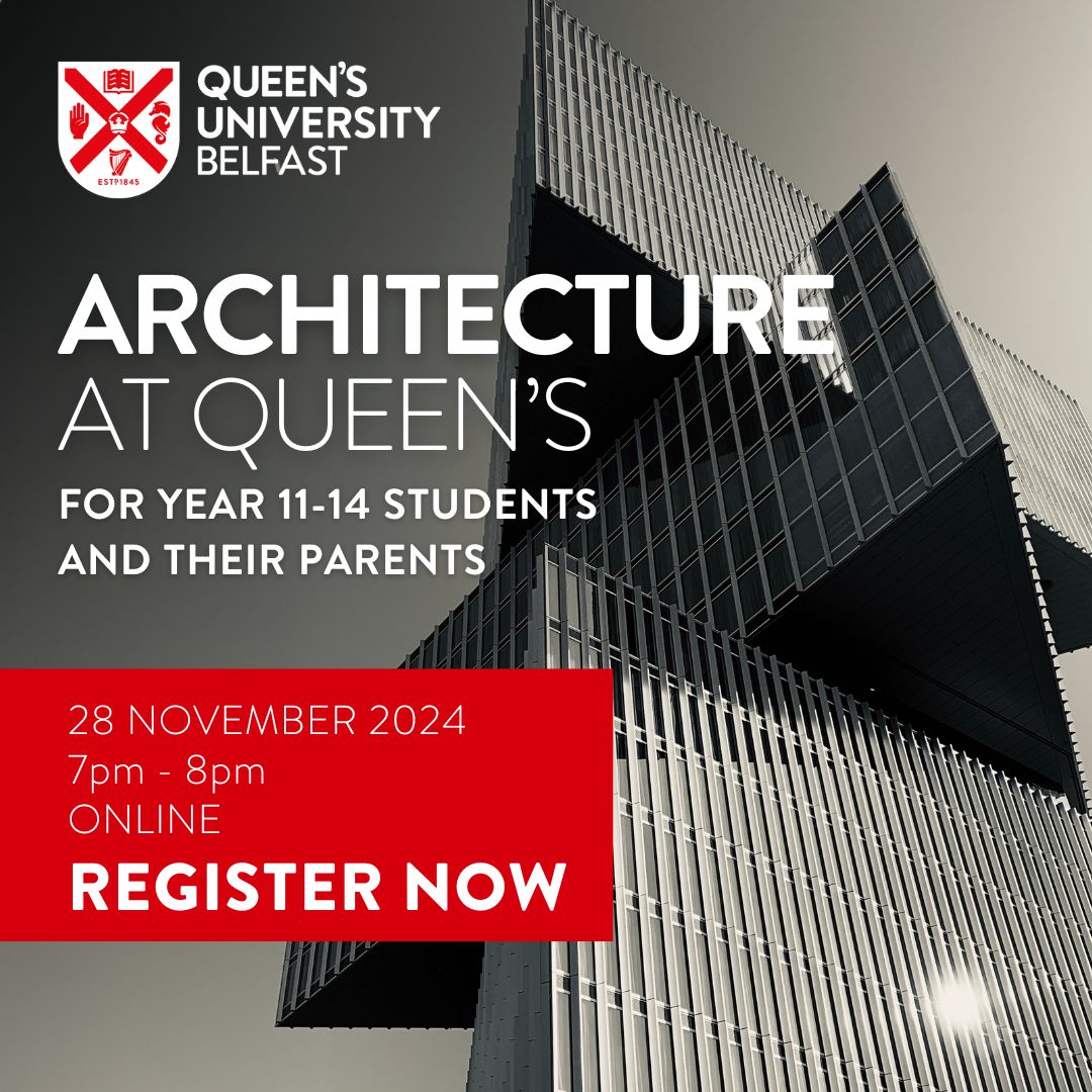 Architecture at Queen's ONLINE 🚀

Discover what it's like to study Architecture at Queen's University Belfast by meeting our passionate teaching staff and current students. 

📅 Thursday 28 November 
⏰ Starts at 7pm  
🔗 Register now 👉 qub.ac.uk/home/campaign/…