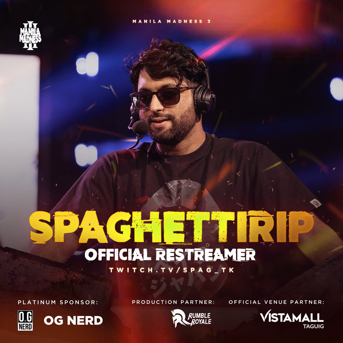 LADIES AND LADS! 🔥

Are you ready for some hype commentary from the one and only <a href="/SpaghettiRip/">Spag 🇵🇸</a>? People watching at home, we'll have SPAG to restream Manila Madness 3!

Spag Restream Link:
twitch.tv/spag_tk

Stream starts tomorrow at 12:00NN GMT+8

#ManilaMadness3
#Tekken8