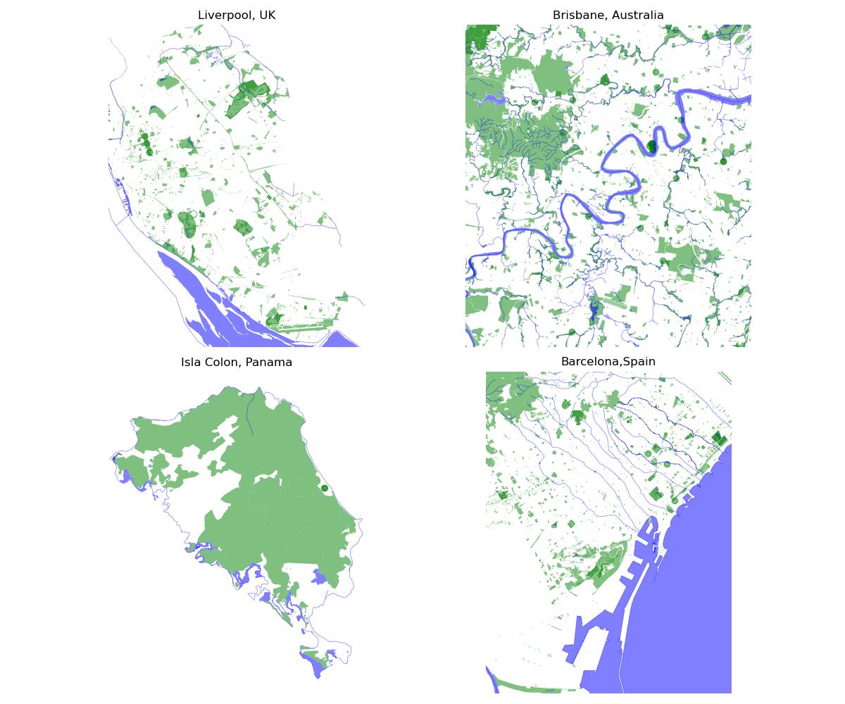 GeoDataScience (@geodatascience) on Twitter photo 🌍 #30DayMapChallenge 🗺️
Day 22: 2 Colours
Green 🟢 and blue 🔵 spaces within each of the cities that <a href="/jamesfmurphy95/">James Murphy</a> has lived in. Spotting some common themes! 🏖️ 🌊 All data obtained through the python OSMNX package 🌍 #30DayMapChallenge 🗺️
Day 22: 2 Colours
Green 🟢 and blue 🔵 spaces within each of the cities that <a href="/jamesfmurphy95/">James Murphy</a> has lived in. Spotting some common themes! 🏖️ 🌊 All data obtained through the python OSMNX package
