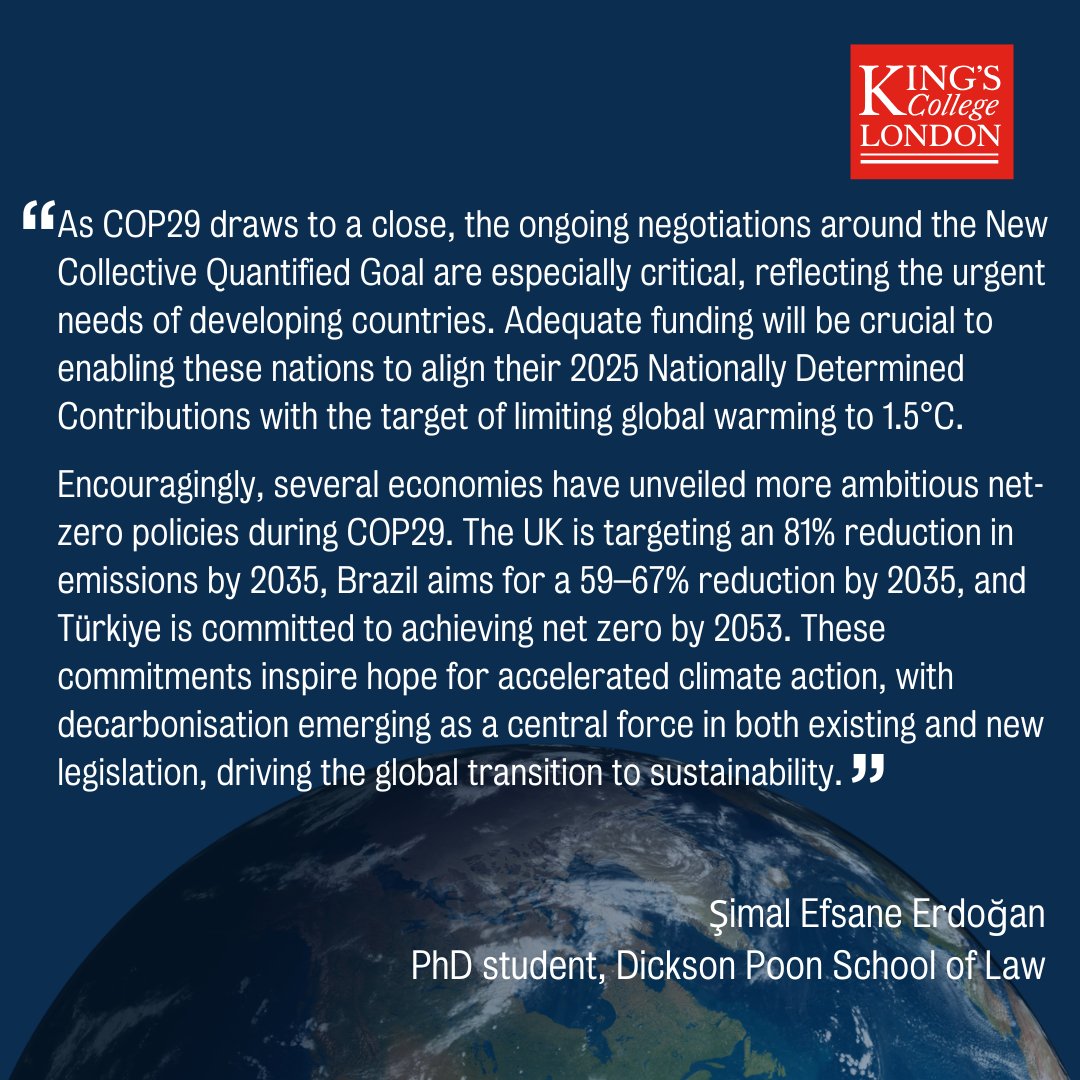 King's College London (@kingscollegelon) on Twitter photo <a href="/FransBerkhout/">Frans Berkhout</a> <a href="/kclgeography/">King's Geography</a> <a href="/KCLSustainable/">King’s Climate & Sustainability</a> <a href="/KingsSSPP/">King's Social Science & Public Policy</a> <a href="/Kings_SGA/">King's Global Affairs</a> <a href="/SefaNyarko/">Sefa-Nyarko Clement, PhD</a> <a href="/ALC_KCL/">African Leadership Centre</a> <a href="/AnnaGoodden/">Anna Goodden</a> <a href="/Kingspol_econ/">KCL Department of Political Economy</a> #COP29 in-person delegate <a href="/simalefsane/">Şimal Efsane Yalçın-Erdoğan</a>, a PhD student from <a href="/KCL_Law/">The Dickson Poon School of Law</a>, reflects on the critical negotiations so far around climate finance and some of the new net zero policies announced by countries during the event. ⬇️
See more #KingsatCOP insights ➡️kcl.ac.uk/kings-insights… <a href="/FransBerkhout/">Frans Berkhout</a> <a href="/kclgeography/">King's Geography</a> <a href="/KCLSustainable/">King’s Climate & Sustainability</a> <a href="/KingsSSPP/">King's Social Science & Public Policy</a> <a href="/Kings_SGA/">King's Global Affairs</a> <a href="/SefaNyarko/">Sefa-Nyarko Clement, PhD</a> <a href="/ALC_KCL/">African Leadership Centre</a> <a href="/AnnaGoodden/">Anna Goodden</a> <a href="/Kingspol_econ/">KCL Department of Political Economy</a> #COP29 in-person delegate <a href="/simalefsane/">Şimal Efsane Yalçın-Erdoğan</a>, a PhD student from <a href="/KCL_Law/">The Dickson Poon School of Law</a>, reflects on the critical negotiations so far around climate finance and some of the new net zero policies announced by countries during the event. ⬇️
See more #KingsatCOP insights ➡️kcl.ac.uk/kings-insights…