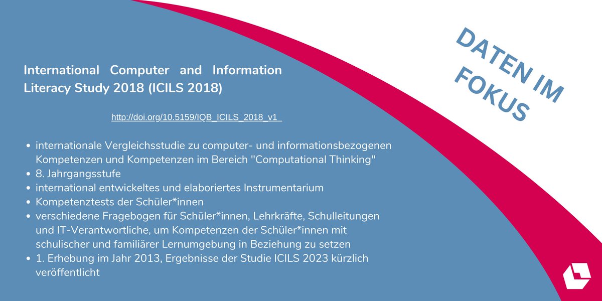 VerbundFDB (@verbundfdb) on Twitter photo #DatenimFokus: Die #ICILS-Studie 2023 ist in aller Munde. Wer sich für die #Forschungsdaten von #ICILS2013 & #ICILS2018 interessiert, findet sie hier:
➡️ bit.ly/3VgVTST
➡️ bit.ly/3Ay8IRz
Die Daten sind archiviert beim #FDZ am <a href="/IQB_media/">Institut zur Qualitätsentwicklung im Bildungswesen</a>.
#ICILS2023 #OpenData #DatenimFokus: Die #ICILS-Studie 2023 ist in aller Munde. Wer sich für die #Forschungsdaten von #ICILS2013 & #ICILS2018 interessiert, findet sie hier:
➡️ bit.ly/3VgVTST
➡️ bit.ly/3Ay8IRz
Die Daten sind archiviert beim #FDZ am <a href="/IQB_media/">Institut zur Qualitätsentwicklung im Bildungswesen</a>.
#ICILS2023 #OpenData