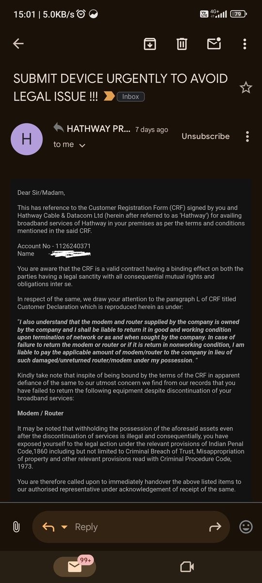 sid__k_'s tweet photo. I stopped using @HathwayBrdband few months ago. I'm not even using their router or modem anymore, they are free to collect the device as I have already filled the form for router collection twice. Still they are constantly harassing through calls and mails to submit these devices https://t.co/GoqVIXZ5v4