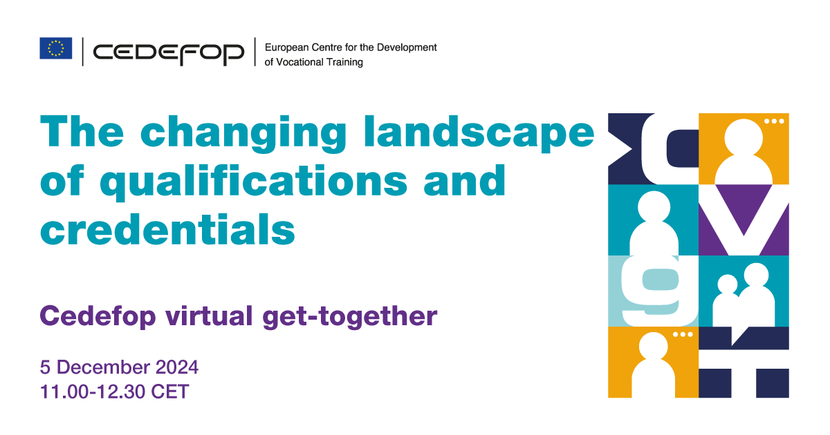 Cedefop's tweet image. Join our new virtual get-together! 

📍How are #qualifications and #credentials changing?
📍How can they be used in different contexts?
📍How can citizens be supported with existing EU tools?

Registration and more information here: cedefop.europa.eu/en/events/chan…