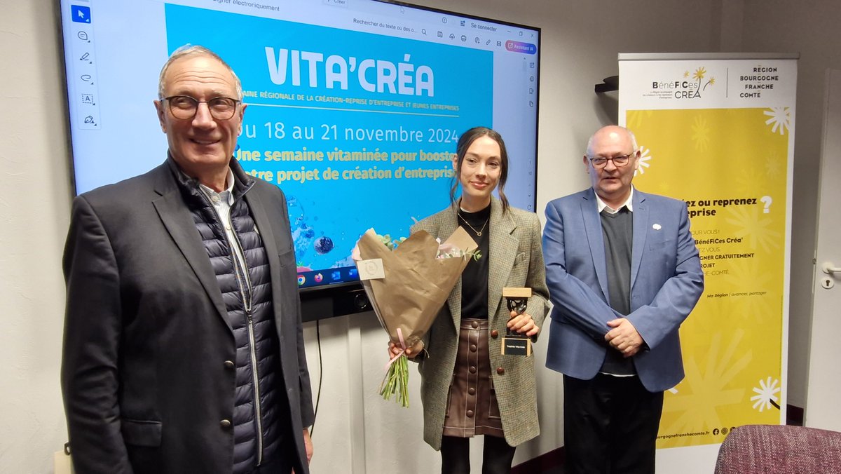 🏆Félicitation à la gagnante jurassienne VITACRÉA : meilleur projet de création d'entreprise BFC : Anaïs Weber avec "Hastya"👏 ! 
Porteur de projet d'entreprise : nous vous donnons RDV le 10/12 à la CCI Jura pour la Matinale des Créateurs de Demain ➡️ jura.cci.fr/evenement/la-m…