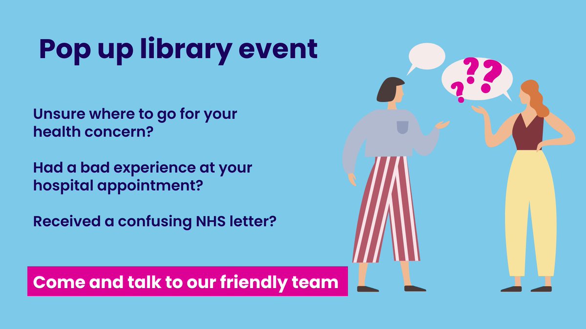 Drop by Horsham Library today from 10:30am to 12:30pm.

We can offer a lot of support and point you in the right direction and would love to hear about your experiences with health and social care, so we can help to improve care.   

Your voice can make a difference. 💟
