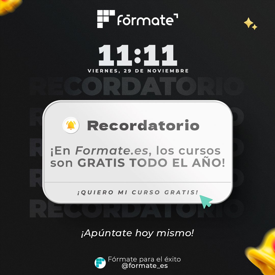 📢 ¡Recordatorio! 🆓 ¿Sabías que los cursos de fórmate.es son gratuitos todo el año? 🎓💡 
✅ No esperes más y apúntate hoy mismo. 🖱️✨ tinyurl.com/yz9rdc5f #cursosonline #cursosgratuitos #cursosgratis #gratis #Formate_es