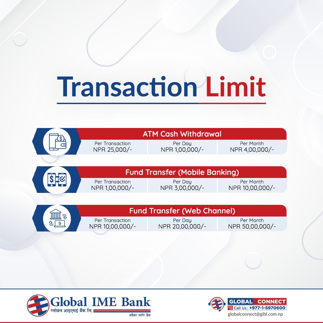 globalimebank's tweet photo. Stay informed about your transaction limits.
For more information: https://t.co/ZIvxT7gYUy
#GlobalIMEBank #TransactionLimit https://t.co/cYSrnX9qnB
