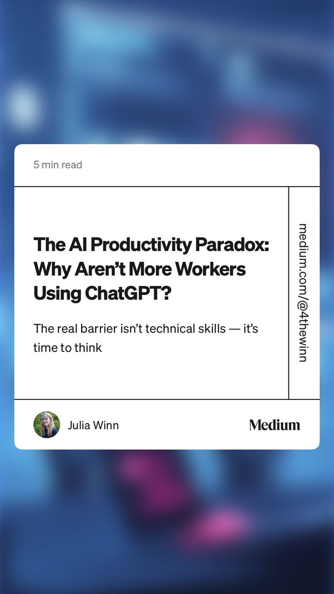 bourgoing's tweet image. “The AI Productivity Paradox: Why Aren’t More Workers Using ChatGPT?” by Julia Winn towardsdatascience.com/the-ai-product…