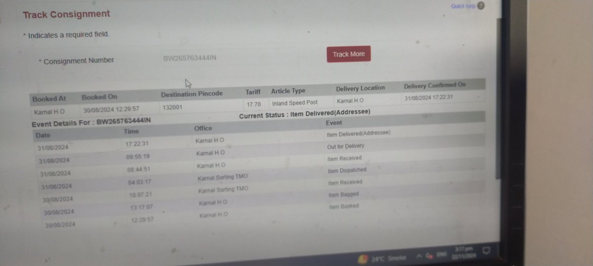Amarjee02324558's tweet photo. @IndiaPostOffice consignment no BW265763444IN not received by addressee . But when I check it on online it showing delivered. Please do needful . It is a votor card . Important document for me . Please do needful asap . https://t.co/Nb2MnGuFxq 7082977022 https://t.co/Cx4afpAMOm