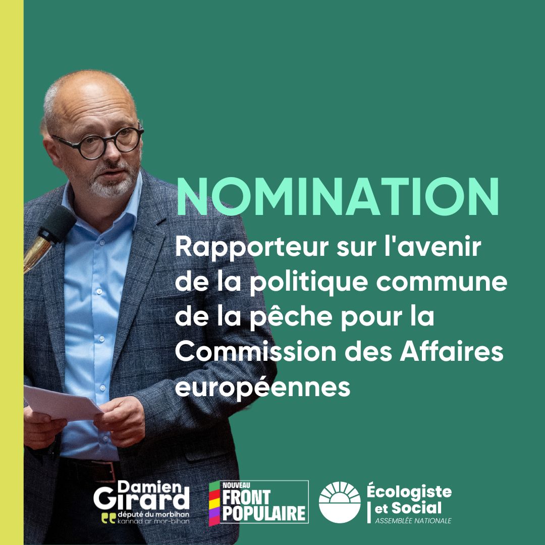 Je suis nommé rapporteur sur la politique euro. de la pêche en commission des Affaires euro. : une mission que je prends très au sérieux dans un contexte de tensions fortes du secteur, de difficultés de représentations des pêcheurs artisans, de transferts de quotas opaques.