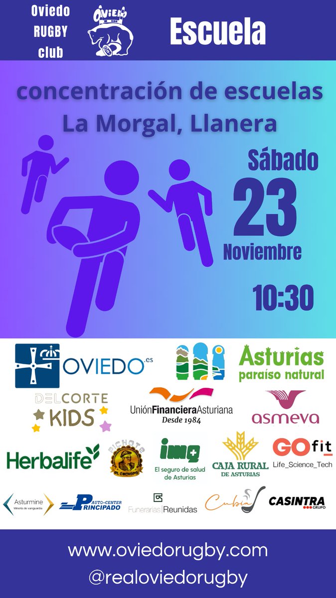 Este fin de semana la Academia del Real Oviedo Rugby recibirá a la del <a href="/BelenosClub/">Belenos Rugby Club</a> en el Campo del Naranco, mientras que la Escuela se trasladará a La Morgal (Llanera) a una nueva concentración de Escuelas de Rugby de <a href="/rugbyasturias/">𝚁𝚞𝚐𝚋𝚢𝙰𝚜𝚝𝚞𝚛𝚒𝚊𝚜</a> #rugbyasturiano <a href="/dxtasturiano/">adnasturies</a> <a href="/aytoviedo/">@aytoviedo</a>
