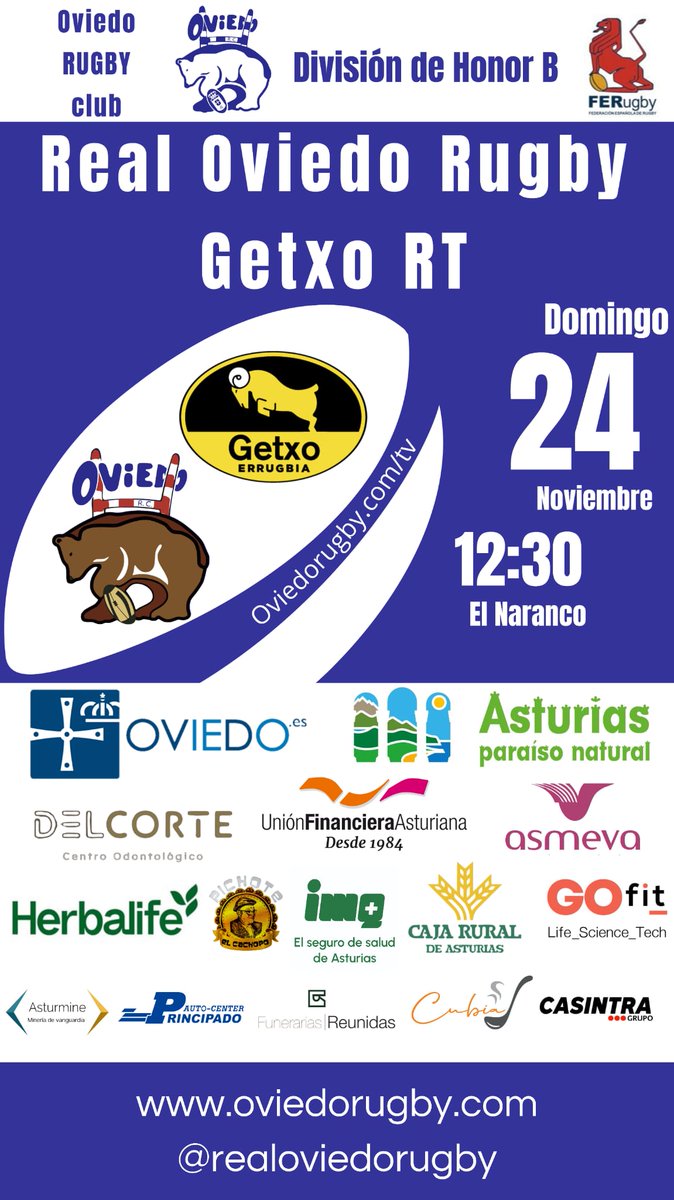 El primer equipo masculino recibirá en el Campo de El Naranco al histórico <a href="/GetxoRugby/">Getxo Rugby</a> en una nueva jornada de #DHbRugby a las 12:30 h donde, a pesar de las bajas, los ovetenses intentarán no bajar el nivel de los últimos encuentros y competir por la victoria ante los getxotarras