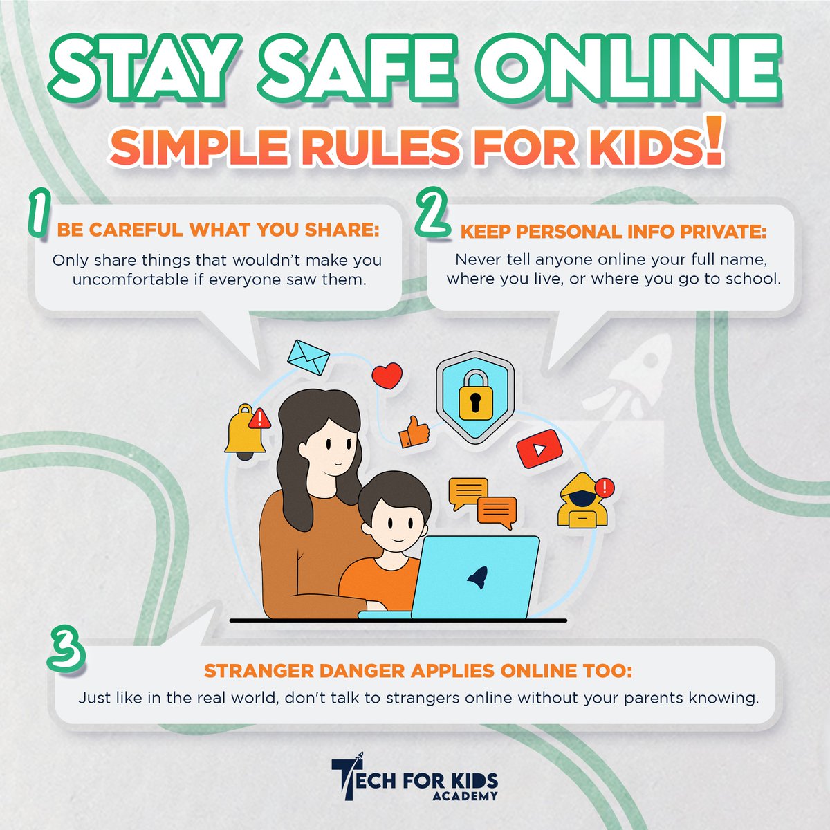 TechforKidsAcad's tweet image. Keep kids safe online! Check out these tips for responsible internet use. #InternetSafety #DigitalLiteracy #Techforkidsacademy🚀
