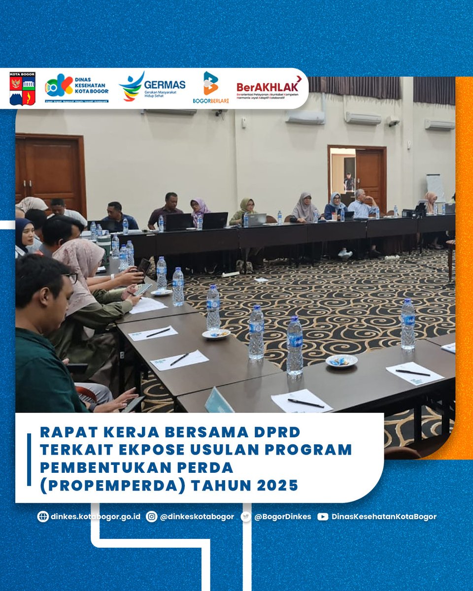 BogorDinkes's tweet image. Halo Sobat Sehat!

Sabtu (16/11/2024) Dinas Kesehatan Kota Bogor menghadiri kegiatan Rapat Kerja Bersama DPRD terkait Ekpose Usulan Program Pembentukan Perda (Propemperda) Tahun 2025 Ruang Raflesia, Ole Suites Hotel &amp;amp; Cottage Sentul.

#perda #propemperda #program