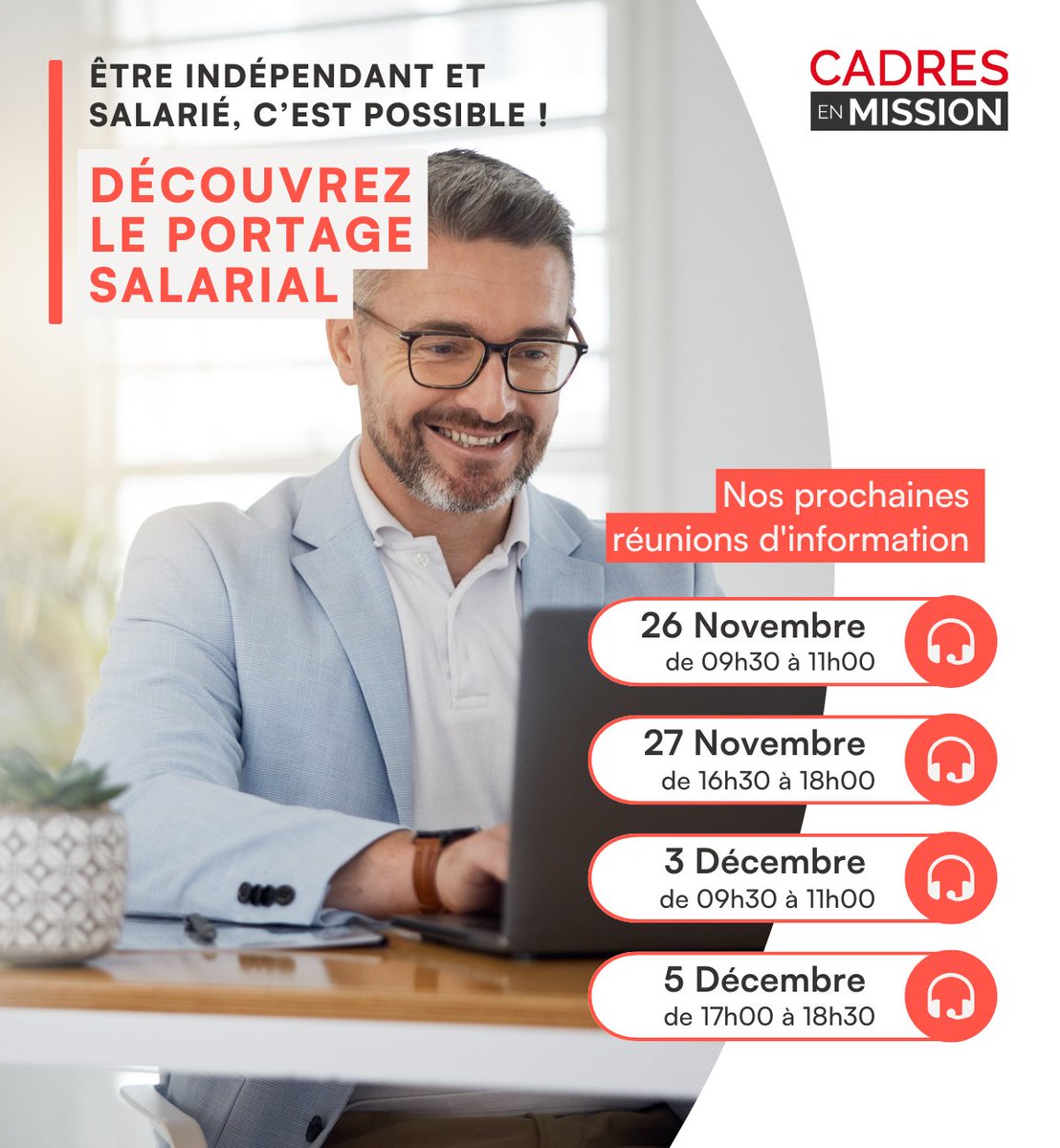 [#webinaire] 🚨 Participez à l'une de nos prochaines réunions d'information et découvrez comment démarrer votre activité en toute sérénité grâce au portage salarial
👇 Inscrivez-vous dès maintenant :pulse.ly/1u72tmbkzq
Une question ? Contactez-nous 📞 01 53 43 09 50