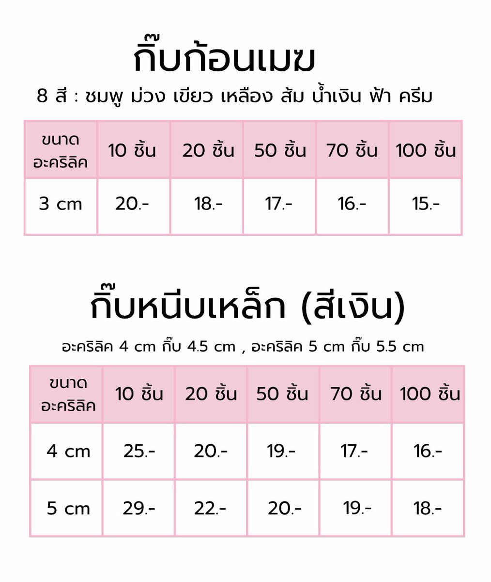 momixprint's tweet photo. เรทราคาผลิตกิ๊บอะคริลิค (งานไทย 5-7 วัน)

♡ มีอะไหล่ 3 แบบ
♡ อะคริลิตใส / ขุ่น / ขาว ราคาเท่ากัน
♡ สอบถามเพิ่มเติม Dm ค่า

#รับผลิตgiveaway #รับผลิตของแจก #รับทำกิ๊บอะคริลิค #รับทําของแจก https://t.co/lAXCc1jdK5