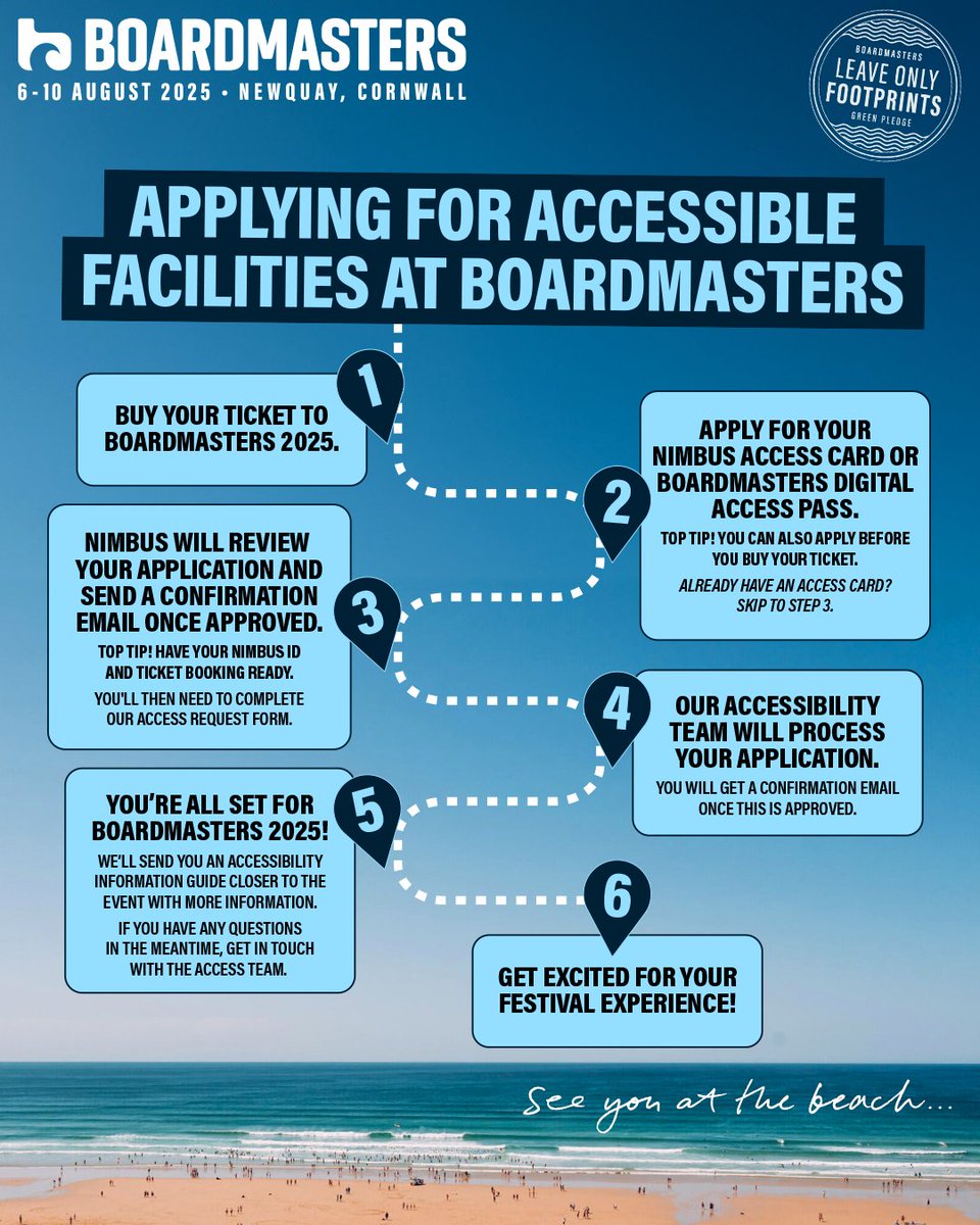 Applying for accessible facilities at Boardmasters 2025? 🎟️⁠
⁠
Our Access Request Form will be open when tickets go on sale on Thurs 28th November and applications will be reviewed from February 2025. ⁠
⁠⁠
See you at the beach...⁠
⁠