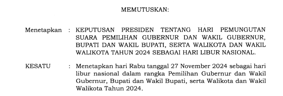dah ya, 27 november itu hari libur

jangan dibikin "libur" setengah hari, siang masuk lagi kerja tanpa dibayar lembur

ini sudah ditetapkan dalam KepPres 33/2024