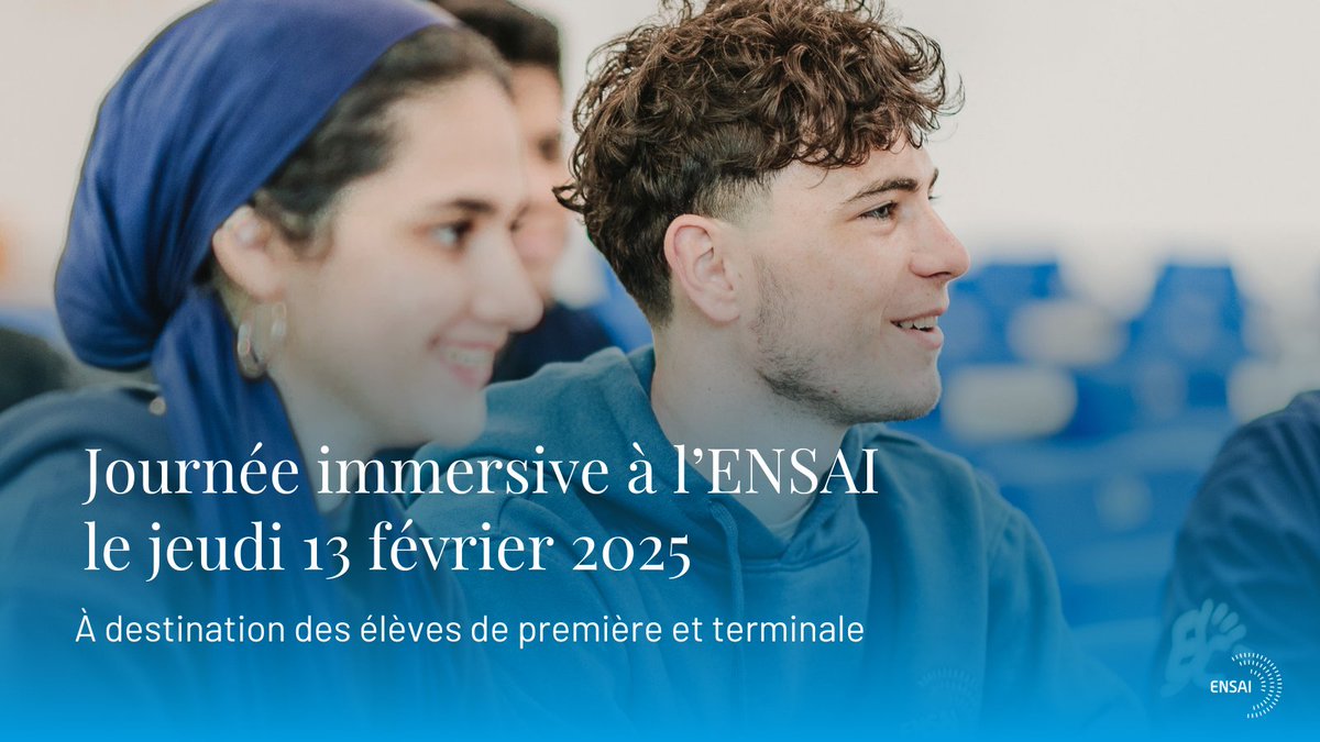 L’ENSAI invite les élèves de #première et de #terminale à se familiariser avec l’environnement d’une grande école en science des données le temps d’une journée, le jeudi 13 février 2025.
Infos &amp; inscriptions : ensai.fr/journee-immers…