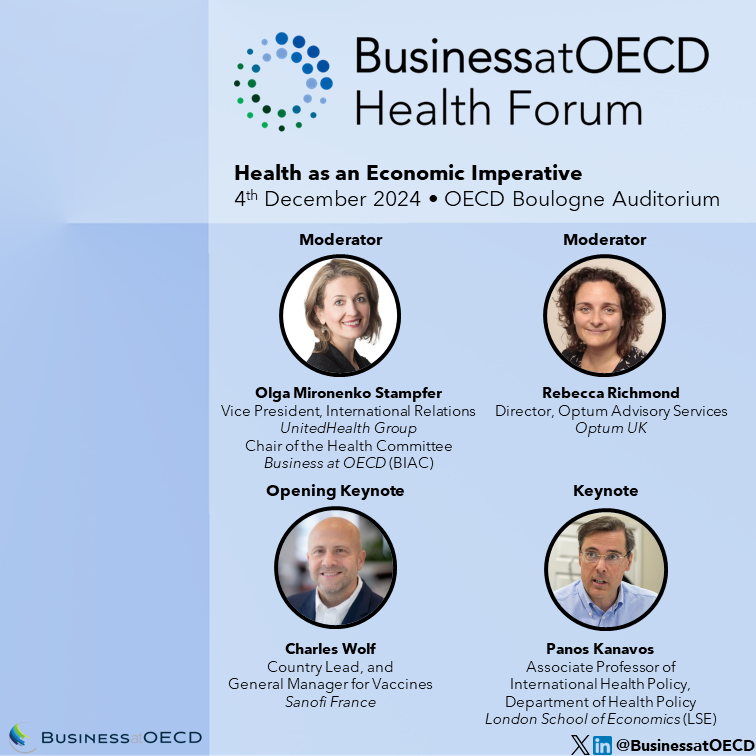 Business at OECD (@businessatoecd) on Twitter photo ⚕️ Next month, we will be holding the 2024 edition of our Health Forum on "#Health as an Economic Imperative".
We will be joined by stakeholders including <a href="/UnitedHealthGrp/">UnitedHealth Group</a>, <a href="/Optum/">Optum</a>, <a href="/sanofi/">Sanofi</a>, <a href="/BelOecdUnesco/">Belgian Permanent Mission to the OECD and UNESCO</a>, <a href="/OECD_Social/">OECD Social</a>, <a href="/Pernod_Ricard/">Pernod Ricard</a>, <a href="/IARDalliance/">IARD</a>, <a href="/EU_reforms/">SG REFORM 🇪🇺</a>, <a href="/EMISGroup/">EMIS Group</a>, ⚕️ Next month, we will be holding the 2024 edition of our Health Forum on "#Health as an Economic Imperative".
We will be joined by stakeholders including <a href="/UnitedHealthGrp/">UnitedHealth Group</a>, <a href="/Optum/">Optum</a>, <a href="/sanofi/">Sanofi</a>, <a href="/BelOecdUnesco/">Belgian Permanent Mission to the OECD and UNESCO</a>, <a href="/OECD_Social/">OECD Social</a>, <a href="/Pernod_Ricard/">Pernod Ricard</a>, <a href="/IARDalliance/">IARD</a>, <a href="/EU_reforms/">SG REFORM 🇪🇺</a>, <a href="/EMISGroup/">EMIS Group</a>,