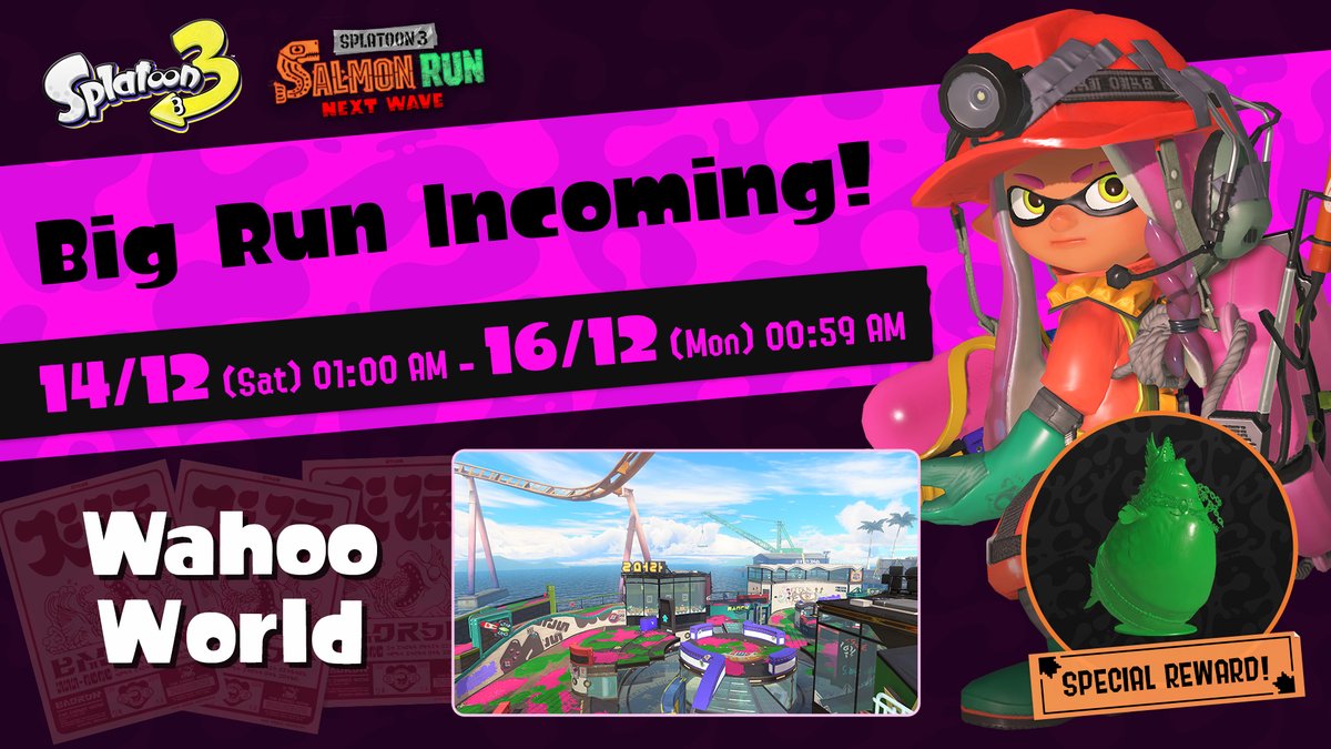 Salmonids descend on Wahoo World in the next #Splatoon3 Big Run, starting December 14th. Watch out for the return of the Triumvirate!