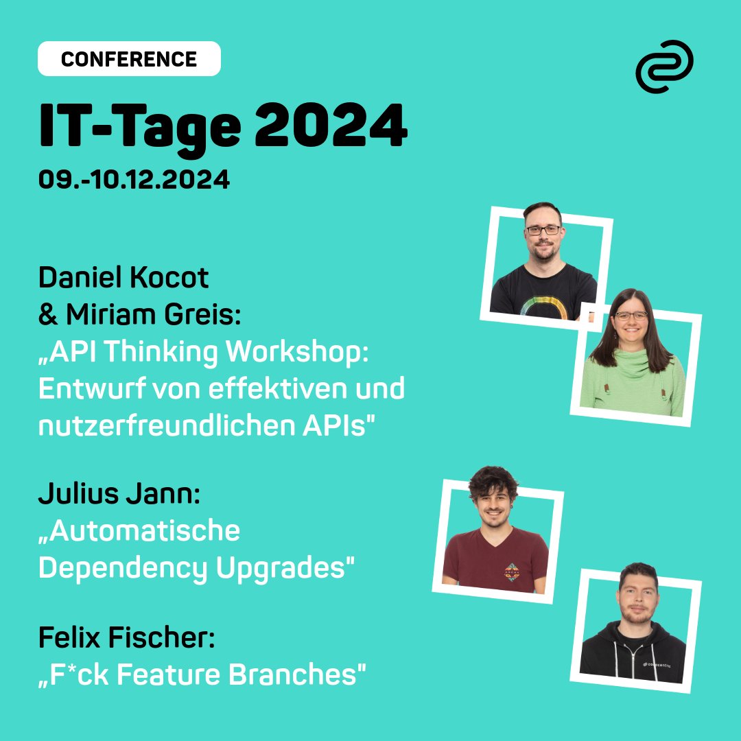 codecentric AG (@codecentric) on Twitter photo 📆 Die IT-Tage kommen! 🎉
1️⃣ Workshop von Miriam & <a href="/dankocot/">Daniel Kocot</a> zu "API Thinking".
2️⃣ Julius' Talk zu Dependabot für automatische Aktualisierung von Abhängigkeiten.
3️⃣ Felix: Trunk-Based-Development für effizientes Code-Management.
👉 cclnk.de/47UgvW4
#ITTage24 #ITKonferenz 📆 Die IT-Tage kommen! 🎉
1️⃣ Workshop von Miriam & <a href="/dankocot/">Daniel Kocot</a> zu "API Thinking".
2️⃣ Julius' Talk zu Dependabot für automatische Aktualisierung von Abhängigkeiten.
3️⃣ Felix: Trunk-Based-Development für effizientes Code-Management.
👉 cclnk.de/47UgvW4
#ITTage24 #ITKonferenz