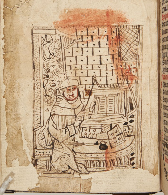 With those red eyes, this monk clearly stayed up too late reading! This lovely drawing was added by an early reader to a psalter printed 521 years ago by Wynkyn de Worde in London #Doodles #RareBooks