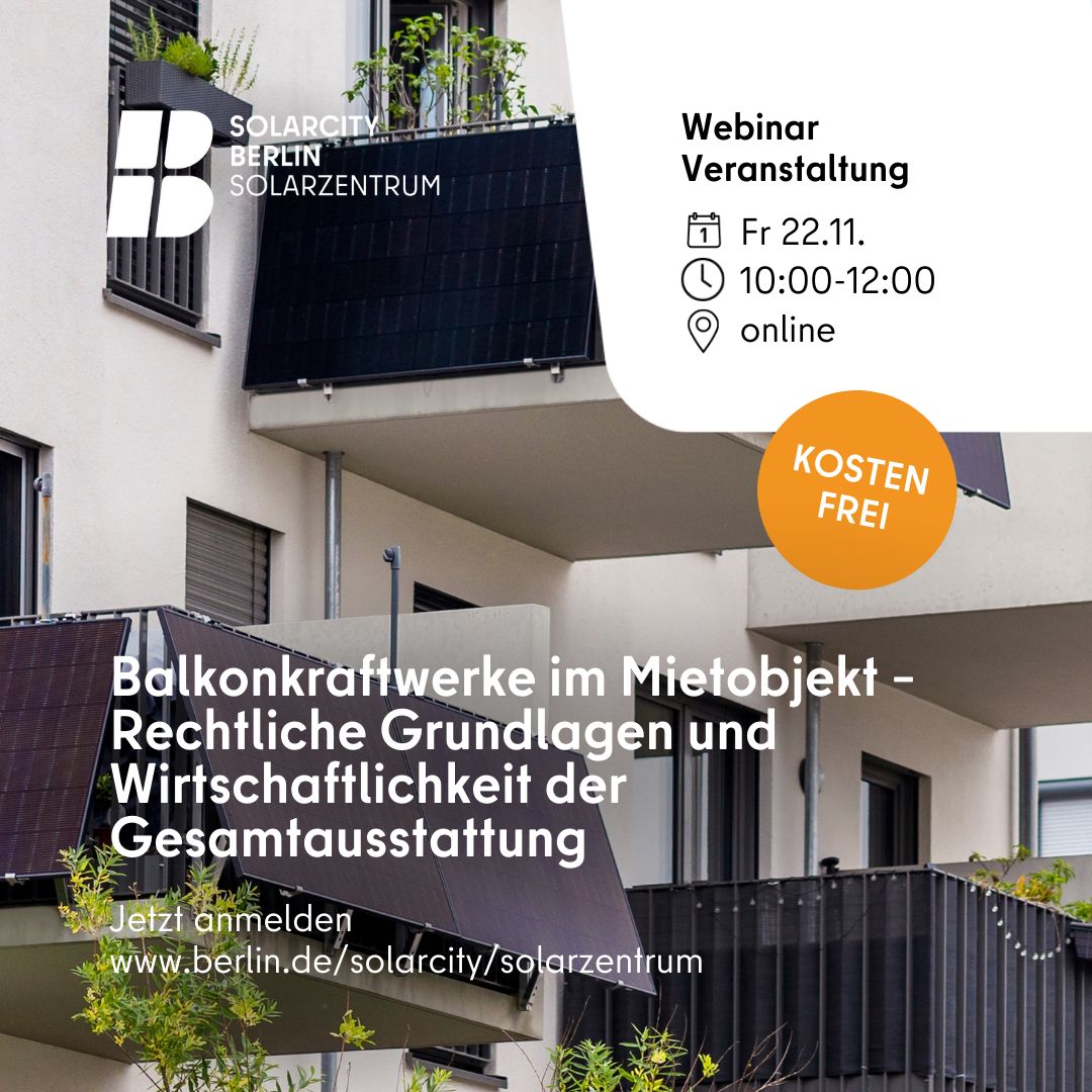 Am Freitag findet das Webinar des <a href="/SolarzentrumB/">Solarzentrum-Berlin</a>  für die Gesamtausstattung von Gebäuden mit #Balkonkraftwerk statt. Dort werden rechtliche Grundlagen geklärt, Wirtschaftlichkeitsmodelle gerechnet und ein Umsetzungsbeispiel vorgestellt. Vermieter welcome!
zoom.us/meeting/regist…