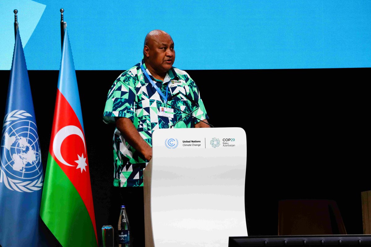 SprepChannel's tweet photo. "Let us remember once more the urgency of our mission to 1.5, in solidarity for a green world, and the impact of our decisions on future generations. For Small Island Developing States their survival is non-negotiable." - Mr Nawadra of #SPREP at #COP29 https://t.co/unp3PEgch2 https://t.co/FwN5Ru3eYa