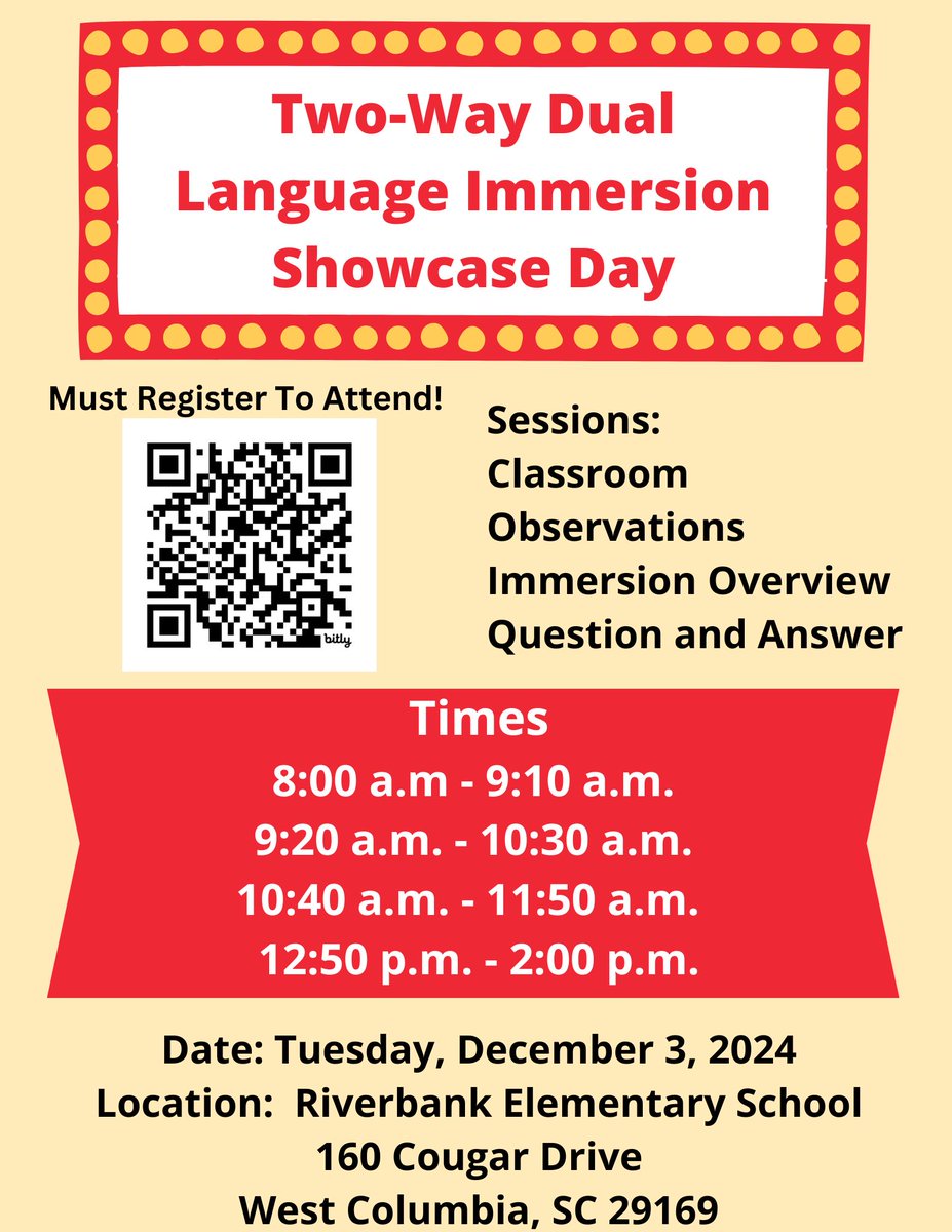 Attention parents with a student in Kindergarten (5K) NEXT school year, please see the flyers about the Dual Language Immersion Showcase on Dec. 3rd at Riverbank! Come visit classes &amp; hear about the opportunities your student will have in the Dual Language Immersion 5K class.