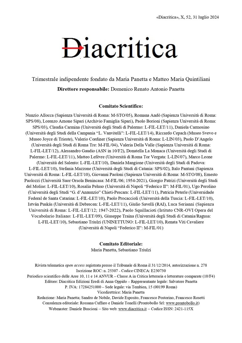 CarloBaghetti's tweet photo. Finalmente online il fascicolo n. 52 di «Diacritica» dedicato agli anni '70! Nel mio articolo analizzo l'(an-)estetizzazione della violenza nelle narrazioni sul lavoro, focalizzandomi sulle manifestazioni di piazza e l'evaporazione del concetto di lotta.
#Diacritica #Letteratura https://t.co/DeUafrtSh9