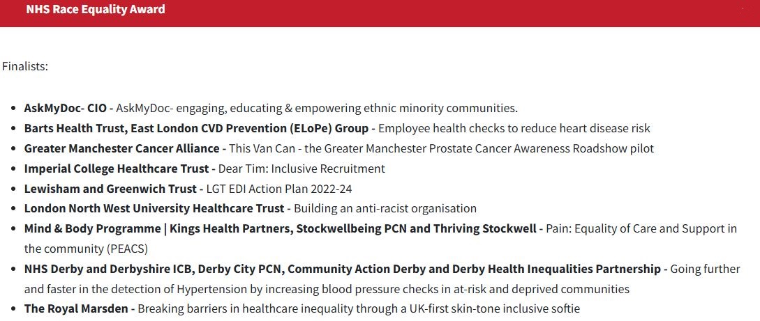 HSJ_Awards's tweet photo. Time to congratulate the finalists for the NHS Race Equality Award #HSJAwards along with our category partner @NHS_RHO https://t.co/SZnNCL00QX https://t.co/INqepiYG8p
