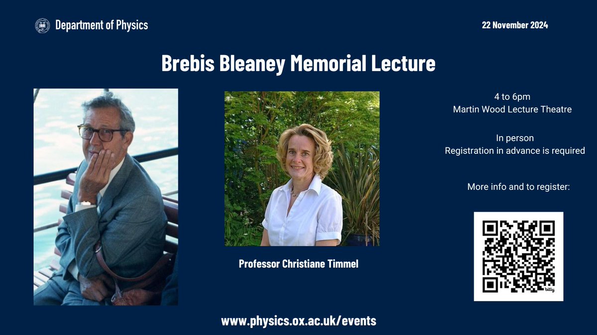 Join us this Friday, 4pm, for the Brebis Bleaney Memorial Lecture with guest speaker Prof of Chemistry Christiane Timmel (Director of the Centre for Advanced Spin Resonance (CAESR)). This event is open to all but registration in advance is required. Link in bio or QR code below.